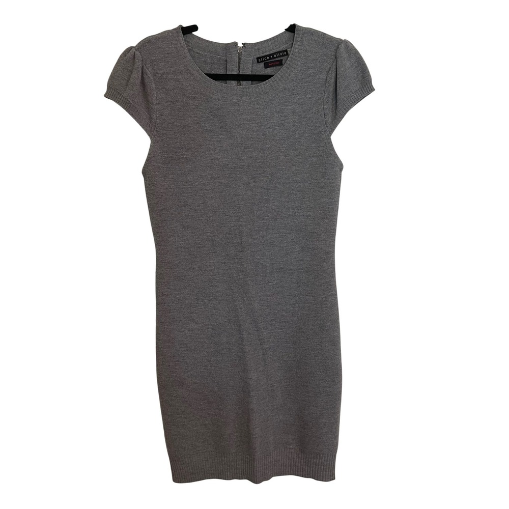 Alice + Olivia Gray Merino Wool Knit Puff Sleeve Sheath Dress Size L G00011910